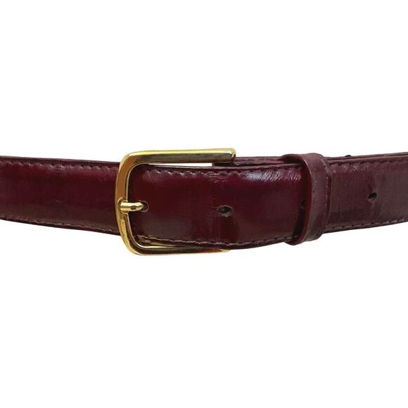 Genuine Eel Skin Burgundy Leather Belt Gold Buckle Classic Vintage Style Size 30 - Picture 4 of 5